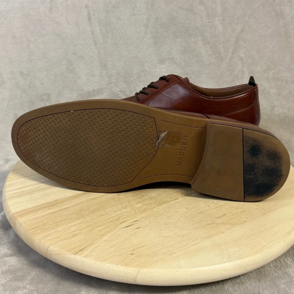 Madden Mens Brown Leather Derby Shoes Lace Up Dress Ortholite Cognac US 13